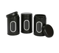 Harbour Housewares 3pc Ensemble de Récipients de Stockage d'Aliments en Acier Inoxydable avec Fenêtre - Noir - Hermétique Thé Café Sucre Cuisine Pot Caddie Bidons