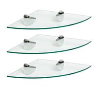 Harbour Housewares 3X Clair 30cm Étagères d'angle en Verre Flottant - Salle de Bain Douche Cuisine Rayonnage Stockage Unité d'Affichage avec Supports Argentés