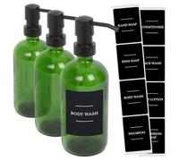 Harbour Housewares 3X Distributeurs de Savon en Verre avec étiquettes - 500ml - Vert - Salle de Bain Cuisine Shampooing Gel Douche Liquide Laver Mousse Pompe Bouteille