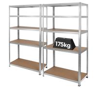 Harbour Housewares 5 Niveaux Étagères de Garage en Acier - Galvanisé - 2pc Usage Intensif Autonome Industriel Hangar Stockage Rayonnage | Assemblage sans Boulon | 875kg Capacité | 90 x 40 x 180cm