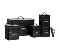 Harbour Housewares 5 pièces Rangement Cuisine Industrielle Canister Set - Thé Vintage Style en Acier à café Sucre Caddy avec Couvercle - Noir