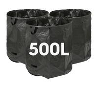 Harbour Housewares 500L Sacs pour Déchets de Jardin avec Poignées - Noir - 3X Grand Fort Réutilisable Plastique Robuste Jardinage Décombres Déchets Herbe Compost Feuille Sol Boutures Sacs à Ordures