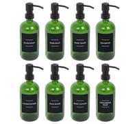 Harbour Housewares 8X Distributeurs de Savon en Verre avec étiquettes - 500ml - Vert - Salle de Bain Cuisine Shampooing Gel Douche Liquide Laver Mousse Pompe Bouteille