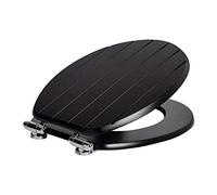 Harbour Housewares Abattant WC à Fermeture Douce - Noir - Lot de 1 - Abattant WC Ovale en Bois antibactérien avec charnières, Fixations et raccords universels chromés