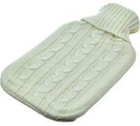 Harbour Housewares Bouillotte avec housse tricotée - Crème - Sac d'eau chaude souple et étanche de 2 L pour soulager les douleurs du cou et des épaules, chauffe-pieds idéal