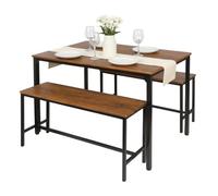 Harbour Housewares Brun & Noir 4 Places Ensemble de Salle à Manger Compact - 2 Bancs et Tableau - Quatre Personnes Cuisine Dîner Petit Gain de Place Bois Finition Contemporaine