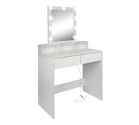 Harbour Housewares Coiffeuse en Bois avec Lumières LED - Blanc - 1x Chambre à Coucher Vanité Se Maquiller Miroir Bureau Ensemble avec Tiroirs de Rangement & Organisateur | 80 x 40 x 145cm