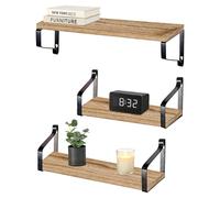 Harbour Housewares Ensemble d'étagères Flottantes Rustiques en Bois avec Supports Métalliques - 3pc Long Fixation Murale Cuisine Salle de Bain Salon Bibliothèque Afficher Décor | Bois de Paulownia