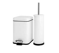 Harbour Housewares Ensemble Poubelle et Brosse de Salle de Bain 3 L - Blanc - 2 pièces dépareillées en Acier Inoxydable - Poubelle à pédale carrée et Brosse de Toilette Ronde - Petite Poubelle Fine