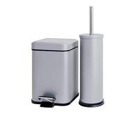 Harbour Housewares Ensemble poubelle et brosse de salle de bain 3 L - Gris mat - 2 pièces dépareillées en acier inoxydable - Poubelle à pédale carrée et brosse de toilette ronde - Petite poubelle fine
