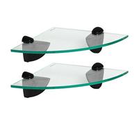 Harbour Housewares Étagères d'angle de Salle de Bain en Verre Flottant - 20cm - Clair/Noir - 2X Fixation Murale Cuisine Chambre à Coucher Douche Décor Caddie Serviette Stockage Organisateur Rayonnage