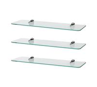 Harbour Housewares Étagères de Salle de Bain en Verre Flottant Arrondies - 50cm - Clair/Chrome - 3X Fixation Murale Cuisine Chambre à Coucher Douche Décor Caddie Serviette Stockage Organisateur