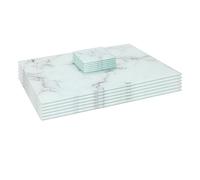 Harbour Housewares Sets de Tableau Rectangulaires en Verre et sous-Verres Carrés Set - 40cm x 30cm - Marbre - 12pc Résistant à la Chaleur Antidérapant Maison Cuisine Manger Tableau Dîner Plaque Set