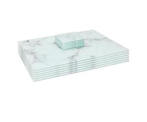 Harbour Housewares Sets de Tableau Rectangulaires en Verre et sous-Verres Carrés Set - 40cm x 30cm - Marbre - 12pc Résistant à la Chaleur Antidérapant Maison Cuisine Manger Tableau Dîner Plaque Set
