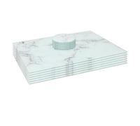 Harbour Housewares Sets de Tableau Rectangulaires en Verre et sous-Verres Ronds Set - 40cm x 30cm - Marbre - 12pc Résistant à la Chaleur Antidérapant Maison Cuisine Manger Tableau Dîner Plaque Set