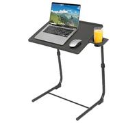 Harbour Housewares Table pour Ordinateur Portable Pliante et Réglable en Hauteur - Noir - 1x Petit Pliable Bureau à Domicile avec Plan de Travail en Plastique, Cadre Métallique et Porte-Gobelet