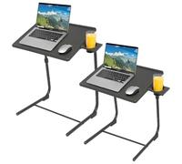 Harbour Housewares Table pour Ordinateur Portable Pliante et Réglable en Hauteurs - Noir - 2X Petit Pliable Bureau à Domicile avec Plan de Travail en Plastique, Cadre Métallique et Porte-Gobelet