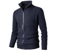 Harbrosrce Cardigan Homme Col Montant Veste Maille Torsadée Pull Chandail Maille Zippé Slim Fit Veste Automne Hiver Couleur Unie