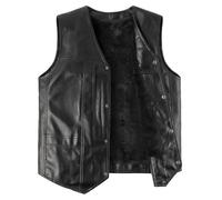 Harbrosrce Homme Gilet de Moto en Cuir PU de Vache Biker en Véritable Doublure Polaire Manteaux Sans Manche et Poches Noir