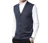 Harbrosrce Homme Gilet en Pull Col en V en Laine sans Manches Cardigans Maille Torsadée Tricoté Gilet Décontracté avec Boutons