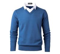 Harbrosrce Pull en Maille Fine Homme V Neck Chandail Classique avec Col de Chemise Automne Hiver Tricot Basique Pullover Uni Sweaters