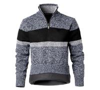 Harbrosrce Pull Homme à 1/4 Zip Doublé Polaire Rayures Tricoté Chandails | Pull-Over Col Montant, Sweater, Poignets et Ourlet Côtelés, Fermeture Éclair Métal, Tailles M à 3XL
