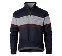 Harbrosrce Pull Homme à 1/4 Zip Doublé Polaire Rayures Tricoté Chandails | Pull-Over Col Montant, Sweater, Poignets et Ourlet Côtelés, Fermeture Éclair Métal, Tailles M à 3XL