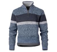 Harbrosrce Pull Homme à 1/4 Zip Doublé Polaire Rayures Tricoté Chandails | Pull-Over Col Montant, Sweater, Poignets et Ourlet Côtelés, Fermeture Éclair Métal, Tailles M à 3XL