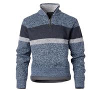 Harbrosrce Pull Homme en Tricoté 1/4 Zip Pullover Rayées Sweater Col Montant Doublé de Polaire Pull-Over Confortable Chemise Polo Chandails