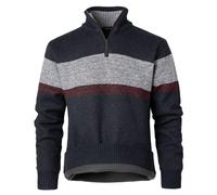 Harbrosrce Pull Homme en Tricoté 1/4 Zip Pullover Rayées Sweater Col Montant Doublé de Polaire Pull-Over Confortable Chemise Polo Chandails