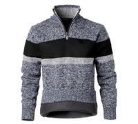 Harbrosrce Pull Homme en Tricoté 1/4 Zip Pullover Rayées Sweater Col Montant Doublé de Polaire Pull-Over Confortable Chemise Polo Chandails
