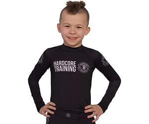 Hardcore Training Kids Rash Guard Recruit Black Unisex Chemise de Compression Enfant Couche de Base No Gi Fitness Entraînement BJJ Gym Workout Boxe