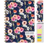 Hardcover Agenda académique 2025-2026 : juin 2025 à juillet 2026 14 x 20,3 cm Agenda journalier hebdomadaire mensuel annuel marque-page, dossier de poche et notes adhésives (petit motif floral bleu