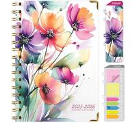 Hardcover Agenda académique 2025-2026 : juin 2025 à juillet 2026 14 x 20,3 cm Agenda journalier hebdomadaire mensuel annuel marque-page, dossier de poche et notes adhésives (motif floral arc-en-ciel)