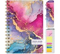 Hardcover Agenda académique 2025-2026 : juin 2025 à juillet 2026 14 x 20,3 cm Agenda journalier hebdomadaire mensuel annuel marque-page, dossier de poche et notes adhésives (marbre doré arc-en-ciel)