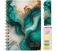 Hardcover Agenda académique 2025-2026 : juin 2025 à juillet 2026 14 x 20,3 cm Agenda journalier hebdomadaire mensuel annuel marque-page, dossier de poche et notes autocollantes (marbre bleu sarcelle)