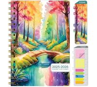 Hardcover Agenda académique 2025-2026 : juin 2025 à juillet 2026 14 x 20,3 cm Agenda journalier hebdomadaire mensuel annuel marque-page, dossier de poche et notes adhésives (Rainbow Trail)