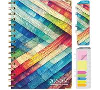 Hardcover Agenda académique 2025-2026 : juin 2025 à juillet 2026 14 x 20,3 cm Agenda journalier hebdomadaire mensuel et annuel marque-page, dossier de poche et notes autocollantes (chêne arc-en-ciel)