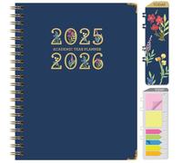 Hardcover Agenda académique 2025-2026 : juin 2025 à juillet 2026) Agenda journalier hebdomadaire mensuel 21,6 x 27,9 cm Marque-page, dossier de poche et notes adhésives (chiffres bleu marine doré)