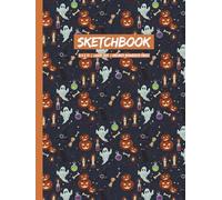 Hardcover Halloween Sketchbook with Numbered Unlined Pages: Cute Kawaii Spooky Pattern with Pumpkins, Ghosts, and Candy: Fun Art Journal for Drawing, Sketching & Creative Notes Large 8.25 x 11 Inches