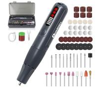 HARDELL Outil Rotatif Sans Fil 8V avec Affichage Digital, 5 Vitesses Variables et Mandrin Auto-Bloquant, Kit 61 Accessoires et Lampe LED pour Gravure, Perçage, Toilettage et Bricolage