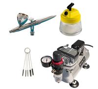 Harder & Steenbeck Ultra 120231 Airbrush Kit 01 Pistolet aérographe avec compresseur AC 18C Pot de nettoyage Brosses de nettoyage Kit de démarrage