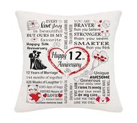 Hardeson Housses de coussin en soie pour 12e anniversaire de mariage pour elle, lui, 12 ans de mariage pour femme, mari, couples, cadeaux d'anniversaire de mariage pour les parents (douzième)