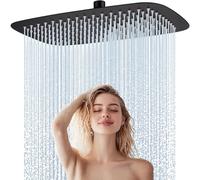 HardiValue Pommeau de douche, douche à effet pluie, 35 x 25 cm, en acier inoxydable, buses anti-calcaire, noir mat