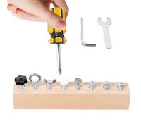 Hardware Set - Early Engineering Activity, Single Beech Wood Toy with Hex Bolts and Nuts, STEM Project, Skillful Builder Gift for Birthday, Student, Boys and Girls Play