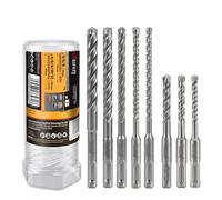 Hardwin SDS Plus Lot de 8 forets pour marteau perforateur - 4 tranchants avec tête en carbure - Diamètre de 5 à 12 mm - Pour béton armé et fer d'armature