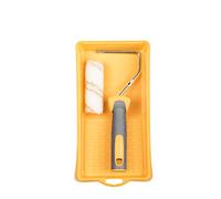 HARDY WORKING TOOLS - Kit De Peinture - Rouleau De Peinture 10 cm, Bac et Rouleaux En Polyester, Hauteur des poils 12mm, Largeur 10cm, Diamètre 15mm, Blanc-jaune-gris