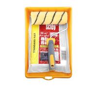 HARDY WORKING TOOLS - Kit Peinture 4 pcs : Manchon 18 cm Ø48 mm Hardstar Polyester Poils 13 mm avec Monture Bi-matière, Bac à Peinture et Film de Protection 5 x 4 m pour Murs et Plafonds