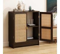HARELA Armoire de rangement en rotin pour routeur WiFi avec multiprise et gestion des câbles autonome pour la maison et le bureau Marron foncé 80 x 50 x 25 cm
