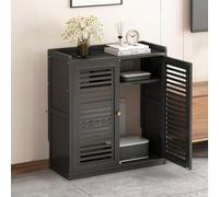 HARELA Armoire de Rangement pour routeur Wi-FI, Meuble de Rangement multimédia, Boîtier de Rangement pour routeur à Poser au Sol pour la Maison et Le Bureau(Black A,26.4x23.2x9.8in)